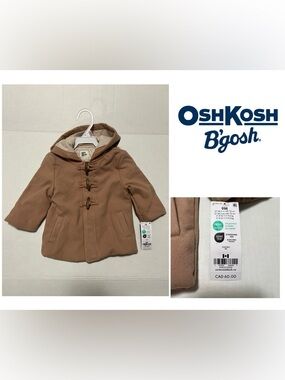 🆕OSHKOSH - 9M - NWT - INFANT BROWN HOODED FASHION TOGGLE JACKET / COAT